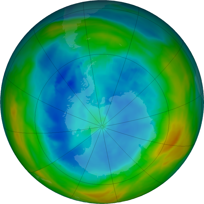 Antarctic ozone map for 07 August 2019